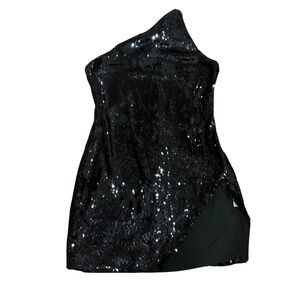 REVOLVE Black Sequin One Shoulder Mini Dress